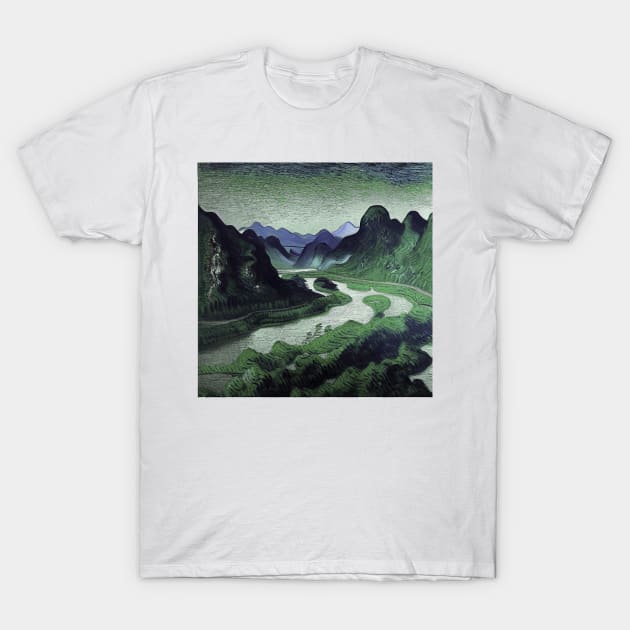 Li River painting, Vincent van Gogh style, oil on canvas T-Shirt by Classical